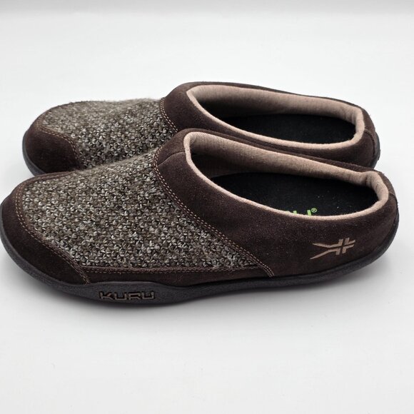 KURU Shoes Mens Size 8.5 Brown Knit Suede Slip On House Slippers Clogs Comfort - Picture 5 of 9